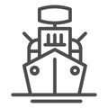 Warship line icon. Armed ship, sea battleship or destroyer symbol, outline style pictogram on white background. Military Royalty Free Stock Photo