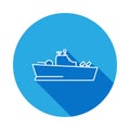 Warship line icon with long shadow. Element of military illustration. Signs and symbols outline icon for websites, web design, mob