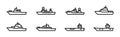 Warship line icon set. military ships and army vessel symbols. vector image for military concepts