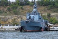 A warship of the Russian Black Sea Fleet in the port of Sevastopol. Russian ships on peaceful combat duty.