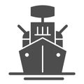 Warship solid icon. Armed ship, sea battleship or destroyer symbol, glyph style pictogram on white background. Military