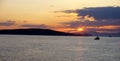 Warship and sunset