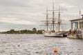 Warships and sailing ship, external Marinmuseum exhibits , Karlskrona, Sweden.