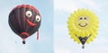 Montage: Two \'happy face\' shaped hot air balloons