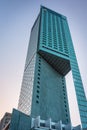 Warszawa, Poland - February 25, 2021: Beautiful architecture of Warszawa city center with modern skyscrapers at sunset, Poland