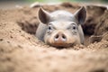 warthog entering its burrow in the ground