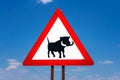Warthogs crossing warning road sign Royalty Free Stock Photo