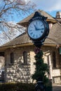 Warwick, NY United States - 4 January,2019, : Warwick`s Railroad Green Post Clock and station