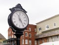 Warwick, NY / United States - Sept. 26, 2020: Landscape image of a vintage village clock in downtown Warwick, NY