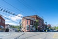 Horizontal view of the intersection of Main Street and South Street in downtown shopping district in