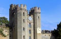 Warwick, UK - September 17 2017: The keep with sundial, and battlements, at Warwick Castle