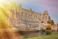 Warwick Castle viewed from the river side. Royalty Free Stock Photo