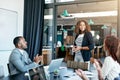 That was awesome. an attractive young businesswoman addressing her colleagues during a meeting in the boardroom. Royalty Free Stock Photo