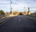 Trinidad Bridge (15th century). The statues that adorn the entrance to the bridge are from the 17th century. Spain. Royalty Free Stock Photo