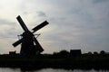 Silhouette Old windmill in Kinderdijk the Netherlands Royalty Free Stock Photo