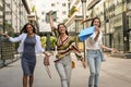That was good shopping. Satisfied women. On the move. Royalty Free Stock Photo