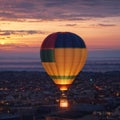 It was hot air baloon flying with beautiful colorful sky at sunset. Royalty Free Stock Photo