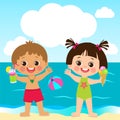 It Was Real Fun. Cute Little Boy And Girl Playing With Sand On Summer Beach. Royalty Free Stock Photo