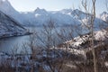 Snowy mountains in the arctic island Senja