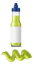 Wasabi bottle mockup with sauce spill. Container realistic template