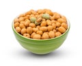 Wasabi crispy peanut snack balls in a cup isolated on white background. with clipping paths.