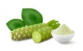 Wasabi plant with natural powder isolated on white background