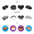 Wasabi sauce and ginger, salmon steak, octopus. Sushi set collection icons in black, flat, monochrome style vector