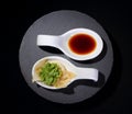 Wasabi and soy sauce as yin and yang symbol