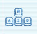 WASD computer keyboard sketch buttons. Desktop interface. Web icon. Gaming and cybersport. Vector stock illustration