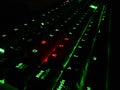 WASD keys close-up in a gaming keyboard with glow lights effects of different colors