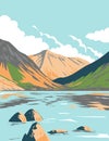 Wasdale Head and Wast Water in Lake District National Park in Cumbria England UK Art Deco WPA Poster Art