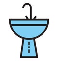 Wash Basin Outline and Filled Isolated vector Icon that can be easily edited or modified