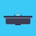 Wash basin vector icon bathroom sink. Water fauet domestic equipment. Flat toilet interior element furniture