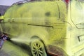 wash cars with green active foam in the garage Royalty Free Stock Photo