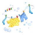 Wash clothes drying on a rope Royalty Free Stock Photo