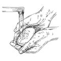 Sketch hands washing. Healthy washing hands, personal hygiene.