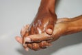 Wash hands, a man washes his hands under the tap with soap and water Royalty Free Stock Photo