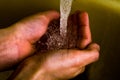 Wash hands, a man washes his hands under the tap with soap and water Royalty Free Stock Photo