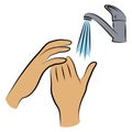 Wash hands with water under the tap. Hygienic procedure. disease prevention, good for health. Vector illustration Royalty Free Stock Photo