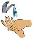 Wash hands with water under the tap. Hygienic procedure. disease prevention, good for health. Vector illustration Royalty Free Stock Photo