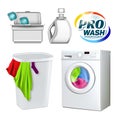 Wash Laundry Washing Equipment Set Vector