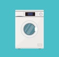 Wash machine. Close washer. Icon of laundry. Wash machine with drum, window, door, button and item panel. Washingmachine with
