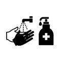 Wash and Sanitise Hands Black Icon,Vector Illustration, Isolated On White Background Label. EPS10