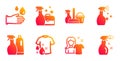 Wash t-shirt, Household service and Shampoo and spray icons set. Vector