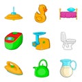 Wash wall icons set, cartoon style Royalty Free Stock Photo