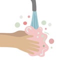 Wash your hands. hands holding soap in hand under water tap. Arm in foam soap bubbles. Vector illustration flat cartoon design Royalty Free Stock Photo