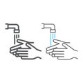 Wash your hands line and color line icon, wash and hygiene, washing hands sign, vector graphics, a linear pattern on a Royalty Free Stock Photo