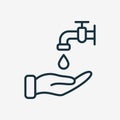 Wash your Hands Line Icon. Water Drop, Faucet or Tap, Human Hand Linear Icon. Precautions Against Viruses and Bacteria Royalty Free Stock Photo