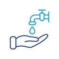 Wash your Hands Line Icon. Water Drop, Faucet or Tap, Human Hand Linear Icon. Precautions Against Viruses and Bacteria Royalty Free Stock Photo