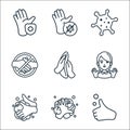 wash your hands line icons. linear set. quality vector line set such as thumb up, hand washing, hand washing, adviser, wipe, do Royalty Free Stock Photo